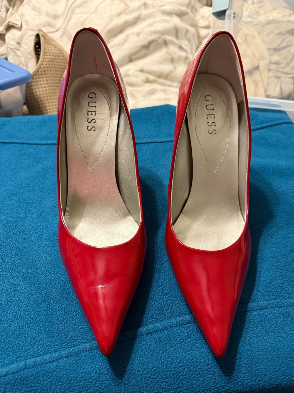 GUESS Red Patent Pointed-Toe Heels